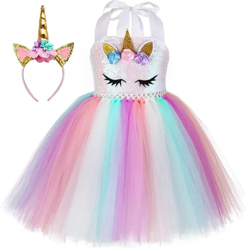 Vista 5 de SHINYOU Girls Unicorn Costume, Rainbow Unicorn Dress, LED Light Up Unicorn Tutu with Wing for Halloween Birthday Gift