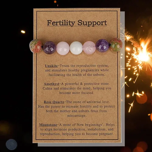 Vista 5 de Ronglry Pulsera de cristal para mujeres y hombres, pulsera de cuentas de cristal curativo, amatista 7 chakras, pulseras de ansiedad espiritual