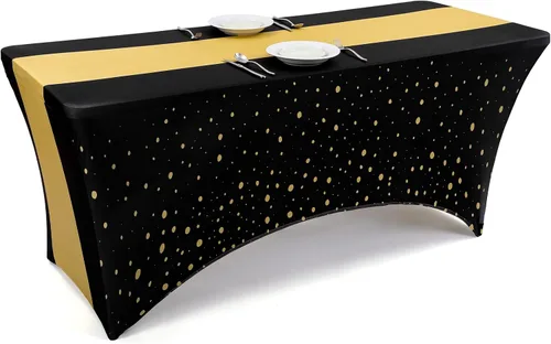 Vista 8 de Hahafelt - Mantel de elastano para mesa rectangular de 6 pies, color negro Negro dorado