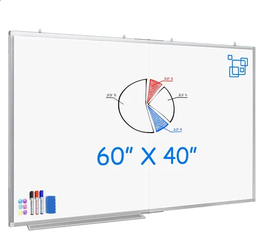 Vista 14 de Pizarra blanca magnética de borrado en seco para pared, 48 x 46 pulgadas (4 pies x 3 pies), pizarra blanca portátil plegable con una bandeja larga