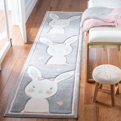 Vista 7 de SAFAVIEH Carousel Kids Collection - Alfombra decorativa de 2 x 3 pies, diseño de conejo, color gris y marfil, no desprende pelusa y de fácil