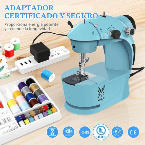 Vista 5 de Máquina de coser para principiantes con telas y protector de dedos, tamaño mini