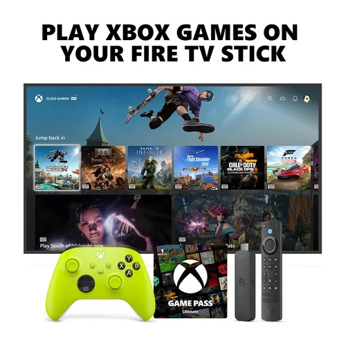 Vista 16 de Xbox Wireless Controller (2025) Carbon Black + Fire TV Stick 4K Game Pass Ultimate 1 Month - Gaming Bundle, Windows, Mobile & Smart TVs