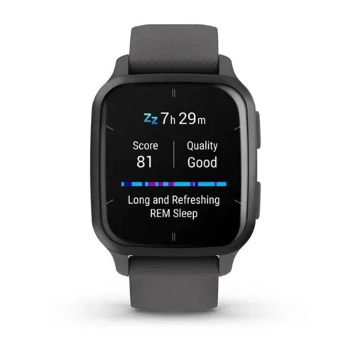 Vista 4 de Garmin Venu Sq 2 Smartwatch (bisel de aluminio pizarra con caja gris sombra y banda de silicona)