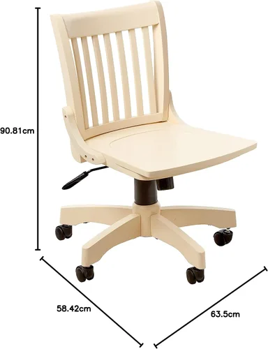 Vista 8 de OSP Designs Silla de madera Deluxe, sin reposabrazos, silla de escritorio con asiento de madera, color blanco antiguo, Madera, Blanco antiguo