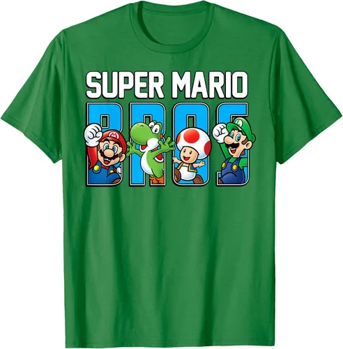 Vista 4 de Super Mario Bros Characters Letter Fill Graphic T-Shirt Camiseta, Negro