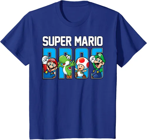 Vista 53 de Super Mario Bros Characters Letter Fill Graphic T-Shirt Camiseta, Negro