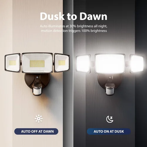 Vista 7 de Onforu Luces LED con sensor de movimiento de 100 W, luz de inundación del anochecer al amanecer, sensor de movimiento al aire libre, luces