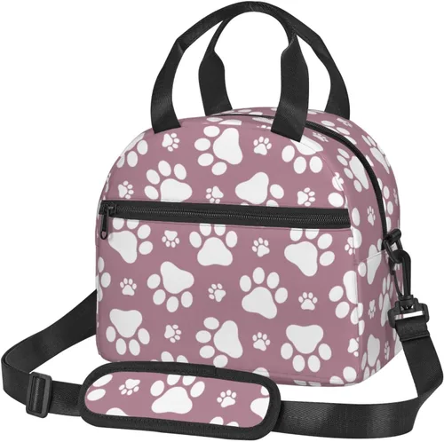 Vista 16 de Perinsto Lindas patas de perro beige bolsa de almuerzo reutilizable aislada bolsa de almuerzo lonchera contenedor con correa ajustable