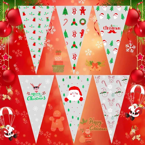 Vista 3 de Konsait 120 bolsas de dulces de Navidad, bolsas de celofán, bolsas de golosinas de cono transparente para galletas con lazos giratorios