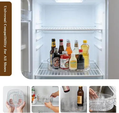 Vista 6 de Organizador giratorio de 360° Lazy Susan, 13 x 8.5 pulgadas, transparente Lazy Susan para refrigerador, organizador de bebidas multiusos