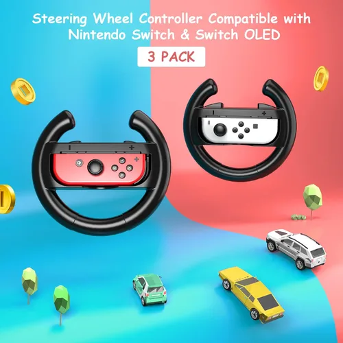 Vista 2 de Mooroer Steering Wheels for Nintendo Switch & OLED JoyCon Controllers, Racing Wheel for Mario Kart 8 Deluxe, Family Use Gaming Accessories for