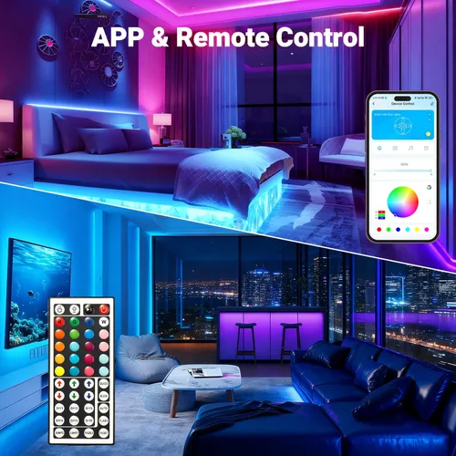 Vista 3 de DAYBETTER Tira de luces LED de 50 pies, sincronización de música, tiras de luz LED RGB con control remoto y aplicación, luces LED que cambian