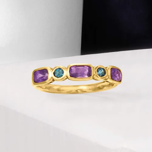 Vista 4 de Ross-Simons Anillo de amatista de 0,70 quilates y topacio azul Londres de 0,10 quilates en oro amarillo de 14 quilates