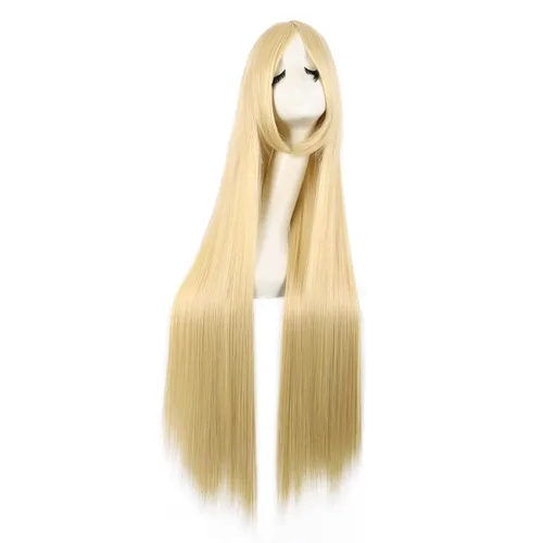 Vista 9 de MapofBeauty - Peluca para anime de 40 pulgadas y 100 cm con flequillo oblicuo, peluca larga y lisa para fiesta de cosplay (negro)