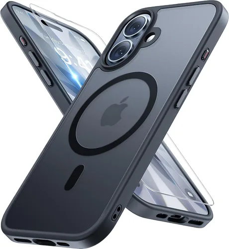 Vista 52 de Miracase - Funda magnética para iPhone 14 Plus de 6.7 pulgadas (compatible con MagSafe) (con 2 protectores de pantalla), protección de grado Negro