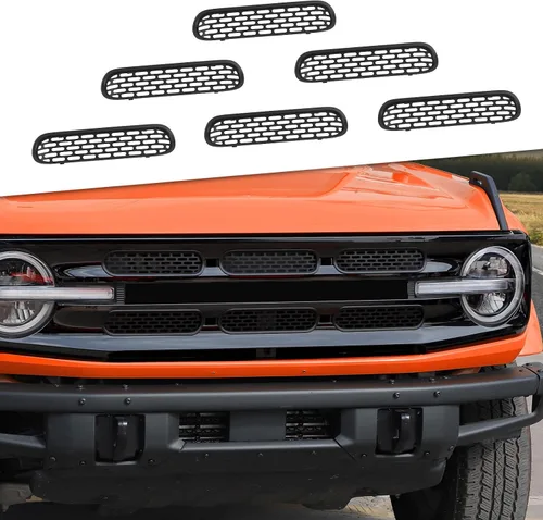 Vista 12 de JeCar Insertos de rejilla delantera, marco de rejilla de malla, accesorios exteriores compatibles con Ford Bronco 2021-2023, color negro