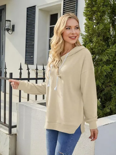 Vista 3 de Syellowafter Sudadera casual con capucha y manga larga para mujer, ajuste holgado, de invierno, larga y cómoda