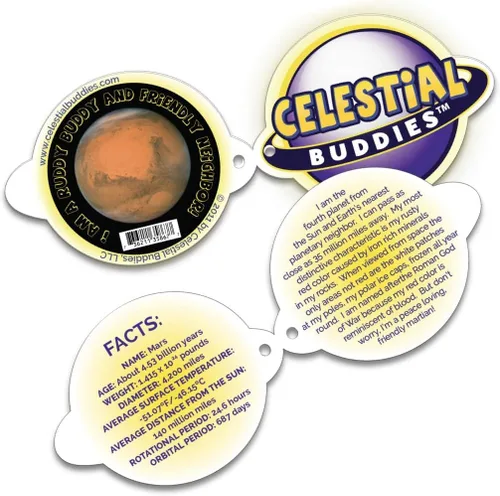 Vista 8 de Celestial Buddies Mars Buddy Peluche de peluche suave de 9 pulgadas, características bordadas, divertidos datos del planeta rojo etiqueta