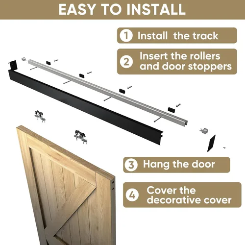 Vista 6 de JUBEST Kit de Herraje para Puerta de Granero de 6 Pies, Herraje de Caja de Aleación de Aluminio, Riel de Puerta Corredera de Baja Altura para Puerta