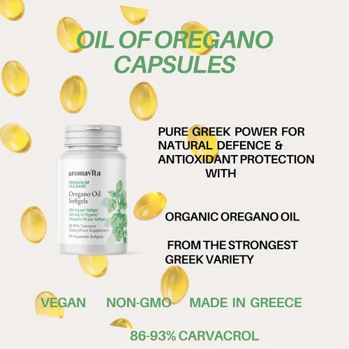 Vista 2 de Cápsulas de aceite de orégano - Sin OMG y sin gluten, aceite de orégano griego que contiene 108 mg por porción - Más del 86-90% de Carvacrol