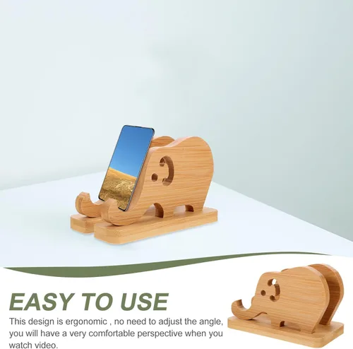 Vista 4 de UKCOCO Soporte de almohada de bambú de madera para teléfono Soporte de teléfono de elefante Soporte de teléfono Base de soporte de teléfono de bambú