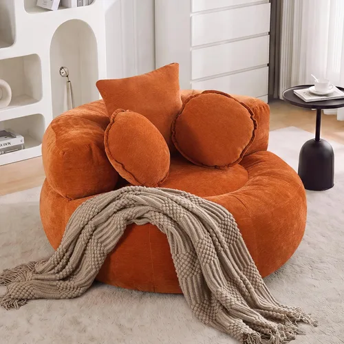 Vista 12 de WUTUTUEE Silla Sofá de Piso Redonda de Gran Tamaño, Chaise Lounge Circular de Chenilla Comprimida, Sin Montaje, Silla de Barril Sin Huesos, Sofá