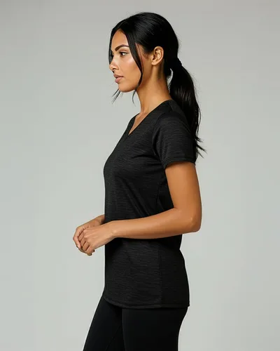 Vista 5 de Real Essentials Paquete de 5 Camiseta de Entrenamiento de Manga Corta con Cuello en V de Ajuste Seco para Mujer - Camiseta de Fitness Gimnasio
