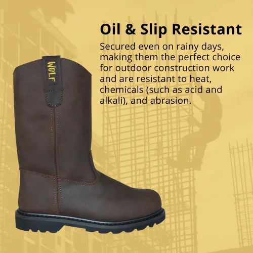 Vista 4 de WOLF Bota de Trabajo 100% Cuero Superior Genuino Resistente al Aceite y a la Abrasión Peligros Eléctricos Suela de Goma Antideslizante