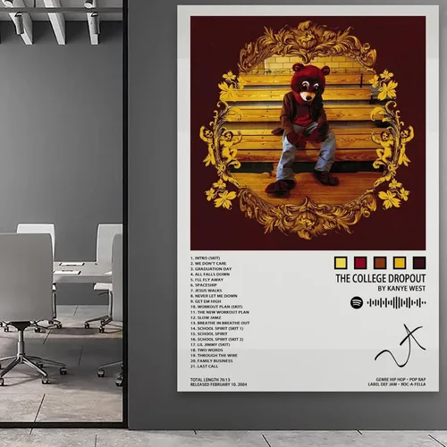 Vista 5 de BORVO Kanye - Póster de West The College con tapa de álbum para habitación, pintura decorativa estética, arte de pared, sala de estar, 16 x 24