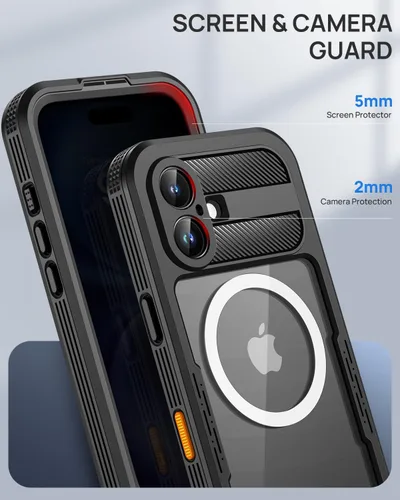 Vista 7 de Lanhiem Funda magnética impermeable para iPhone 16, protector de pantalla de privacidad integrado, compatible con MagSafe, funda antiespía de cuerpo
