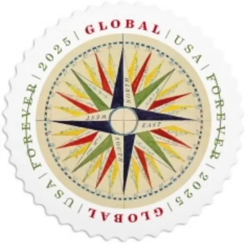 Vista 7 de 1794 Compass Rose 2025 (hoja de 10) Sellos postales de correo de primera clase Global Forever International Rate