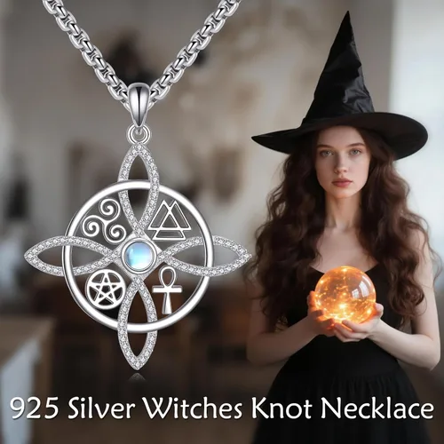 Vista 57 de YAFEINI Collar con dije de nudo de bruja de plata de ley, amuleto de bruja de cruz celta, regalo para mujer