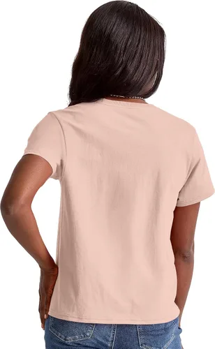Vista 2 de Hanes Essentials, Camiseta de algodón con cuello redondo, camiseta de ajuste clásico para mujer