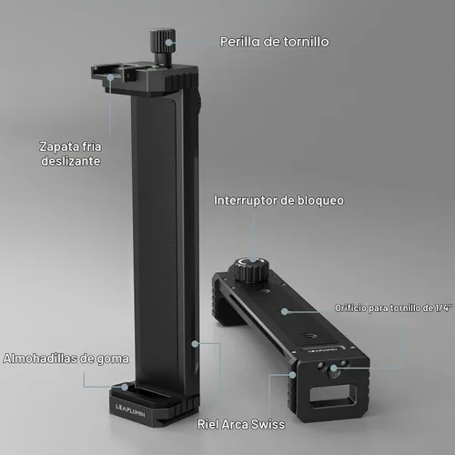Vista 2 de Adaptador de trípode de aluminio para iPad Pro 12.9/11 (6.5"-17.3") - Soporte universal para tableta con tornillo de 1/4" Negro