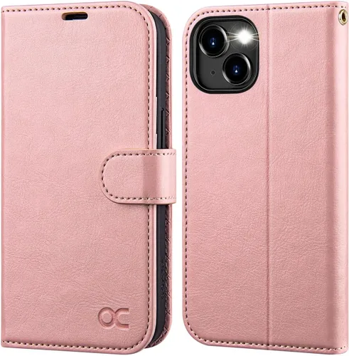 Vista 12 de OCASE Funda tipo cartera compatible con iPhone 15 Plus, de piel sintética, con tarjetero, bloqueo RFID, soporte para teléfono