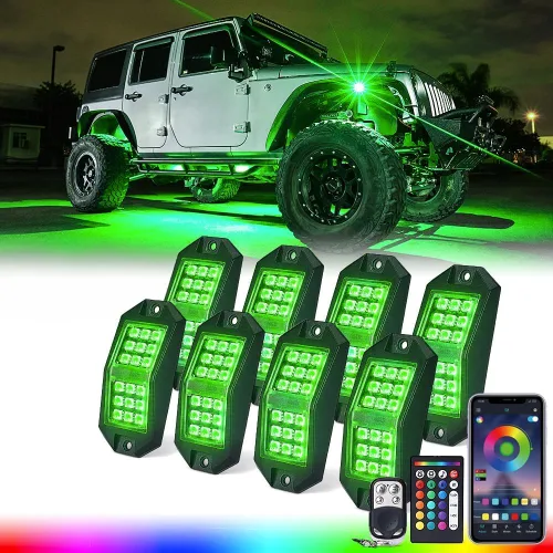 Vista 12 de Xprite - Kit de luces LED RGB bluetooth con controlador RF, luces neón multicolor intermitentes que sincronizan con la música para vehículos