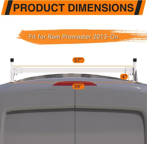 Vista 3 de MELIPRON - Baca de techo para carga de acero para furgoneta, compatible con RAM ProMaster 2013-2023, 2 barras, color blanco