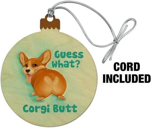 Vista 2 de GRAPHICS & MORE Guess What Corgi Butt Funny Broma Madera Árbol de Navidad Adorno de vacaciones