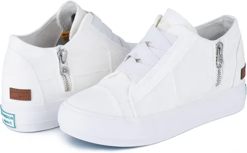 Vista 8 de JENN ARDOR Zapatos deportivos de cuña para mujer, zapatos de lona de moda, plataforma casual, tacón oculto, sin cordones, con cremallera lateral