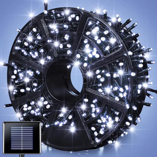 Vista 47 de JMEXSUSS - Paquete de 2, luces solares de Navidad cálidas y multicolor para exteriores, cada una con 100 LED, 10 metros, luces solares impermeables