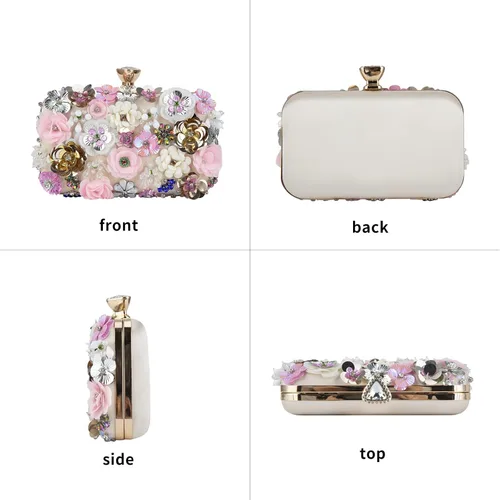 Vista 7 de POPIDEO Women's Flower Floral Evening Clutch Bag Wedding Purse Rhinestone Crystal Beaded Cocktail Party Bridal Prom Handbag