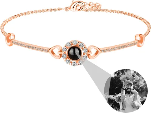 Vista 22 de Godchoices Pulsera de fotos personalizada, pulsera de proyección de fotos con imagen en el interior, collar con texto en inglés "I Love You