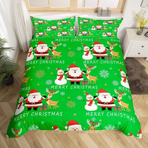 Vista 32 de Juego de ropa de cama de Feliz Navidad, funda de edredón azul con árbol de Navidad para niñas y niños, elegante funda de edredón de copo de nieve