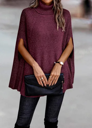 Vista 4 de KIRUNDO Suéter tipo poncho de cuello alto para mujer, para otoño e invierno 2024