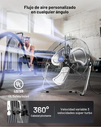 Vista 6 de iLiving Ventilador de piso Turbo de alta velocidad de 20 pulgadas, 7500 CFM, ventilador de metal resistente de 3 velocidades para oficina