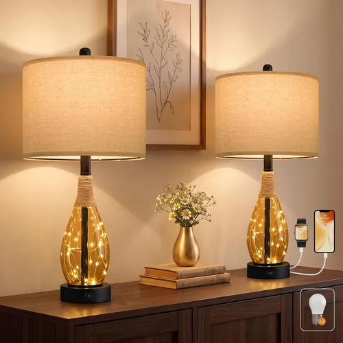 Vista 15 de OYEARS Juego de 2 lámparas de mesa de 23 pulgadas para sala de estar, lámparas de noche para mesitas de noche, lámparas de dormitorio, lámpara