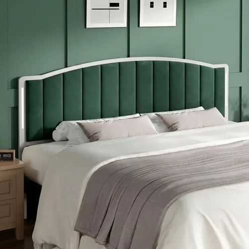 Vista 10 de Cabecero tapizado para cama matrimonial con luces, color negro Negro Terciopelo