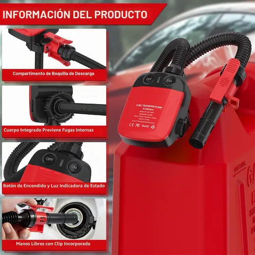 Vista 7 de Bomba de transferencia de combustible Aoteda alimentada por batería con sensor de parada automática, protección contra fugas (2.4 GPM), manguera