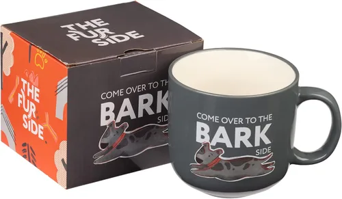 Vista 3 de Taza de café de regalo para mamá con texto en inglés "Come Over to the Bark Side Fun Coffee Cup" para amantes de los perros, dueños de razas